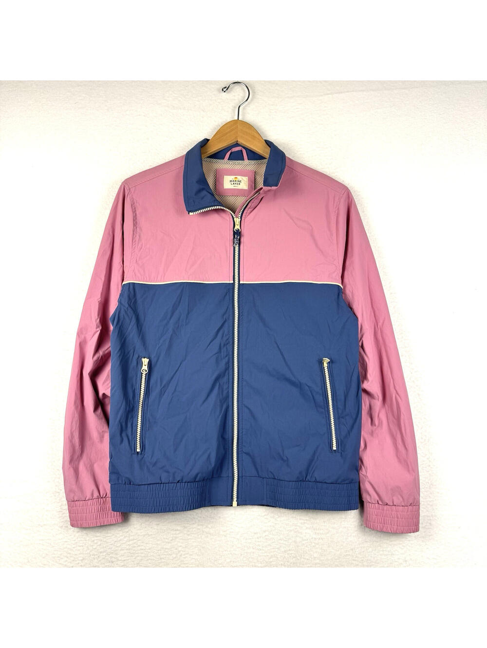 Marine Layer Small Howley Wind Breaker Blue Pink Mesh Lined Full Zip Jacket